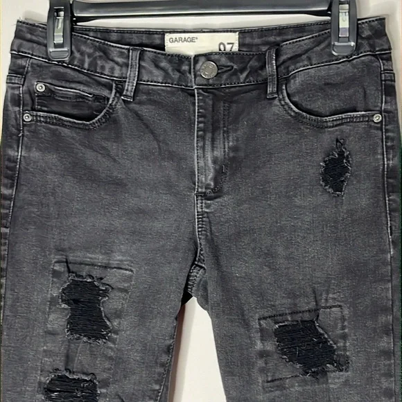 GARAGE Black High Rise Distressed Skinny Jeggings Size 7 - Picture 3 of 8